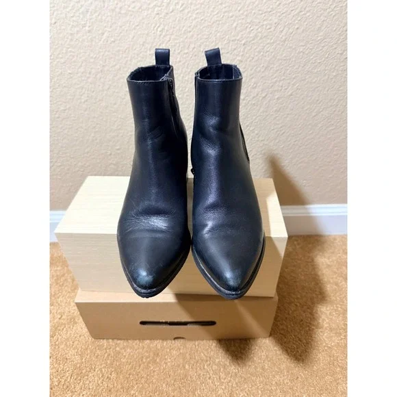 Blondo Waterproof Sz 8 Black Leather Ankle Boots Block Heel Pointed Toe Booties - Picture 4 of 10